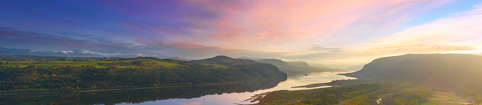 Purple and blue skies over the Columbia river