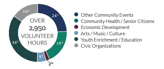 Depiction of time spent on various organization categories volunteering.