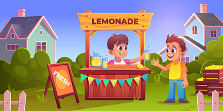Cartoon image of a lemonade stand. 