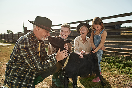 Family petting goat. 